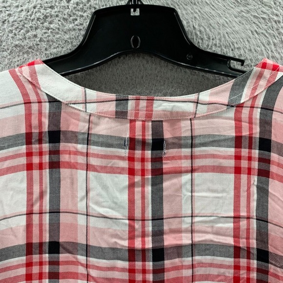 BASIC EDITIONS Shirt Womens 3X Button Up Blouse Top Plaid Long Sleeve Pink - Picture 5 of 8